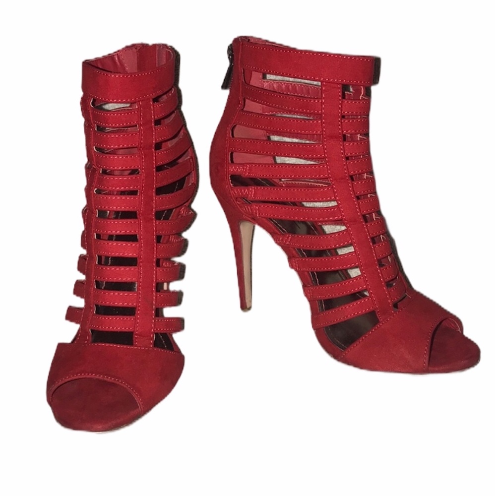Anne Michelle Red Gladiator Zip-Up Heels
